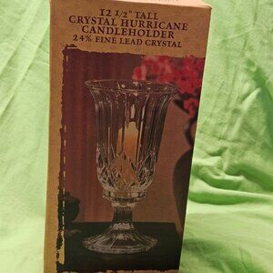 Hurricane Candleholder 24% Fine Lead Crystal 12.5" Inch Tall Boxed